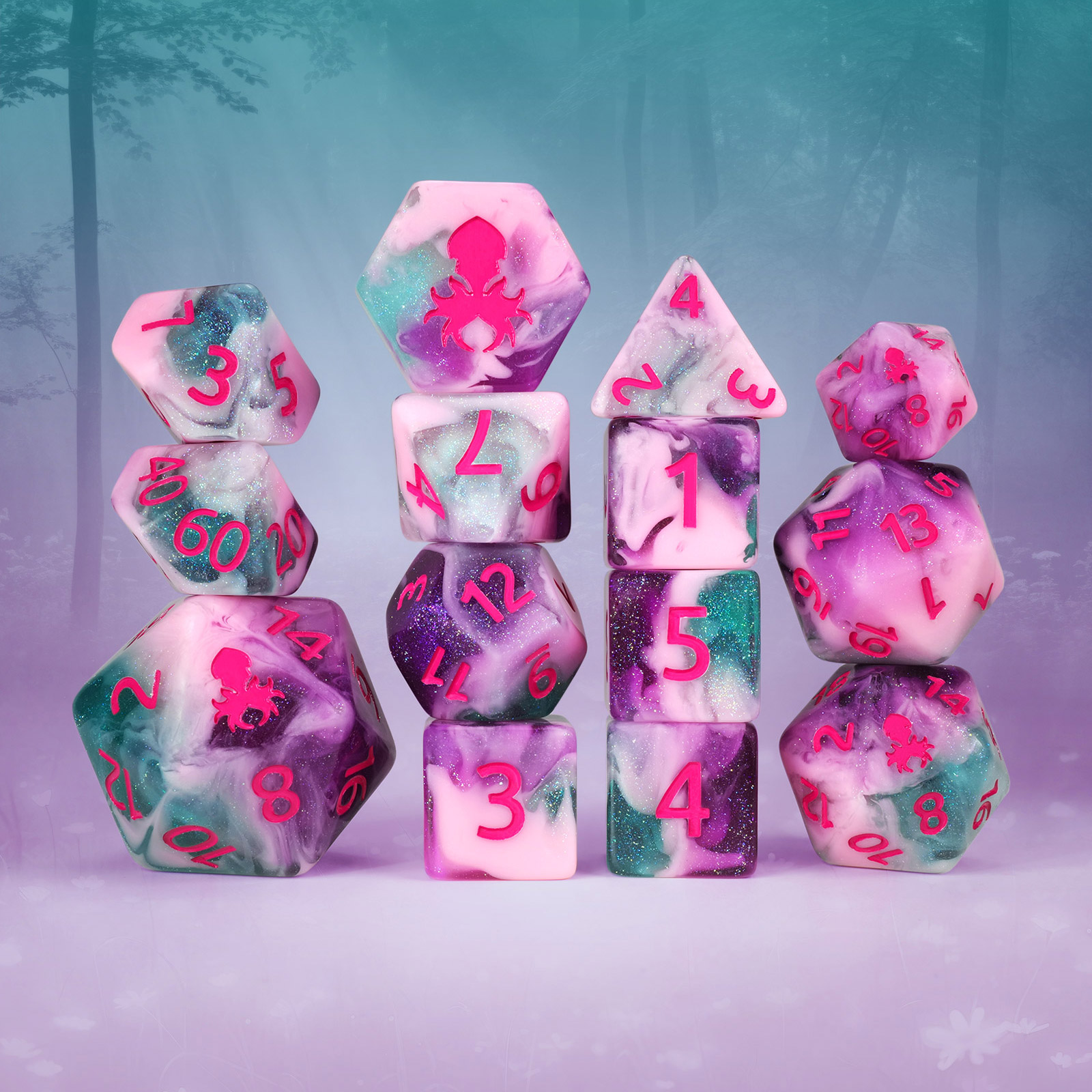 Guinevere 14pc Dice Set Inked In Pink