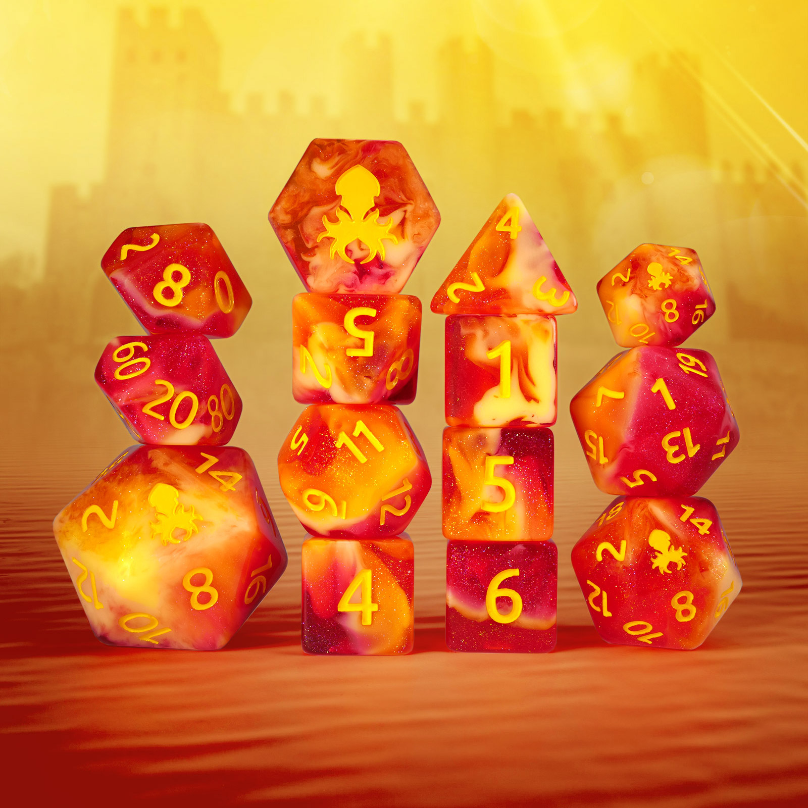 Pendragon 14pc Dice Set Inked In Yellow