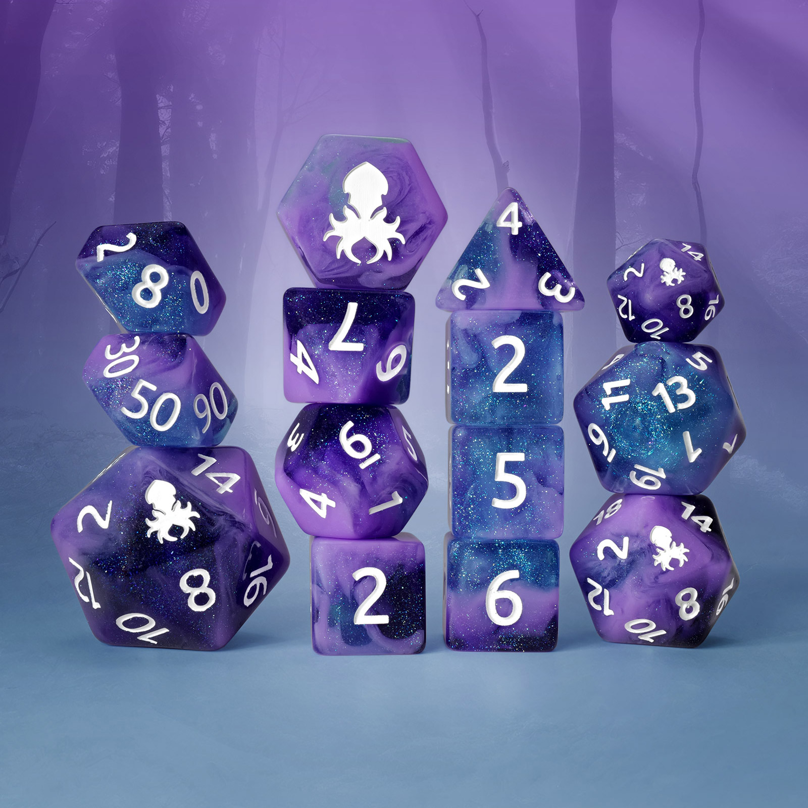 Merlin 14pc Dice Set Inked In White