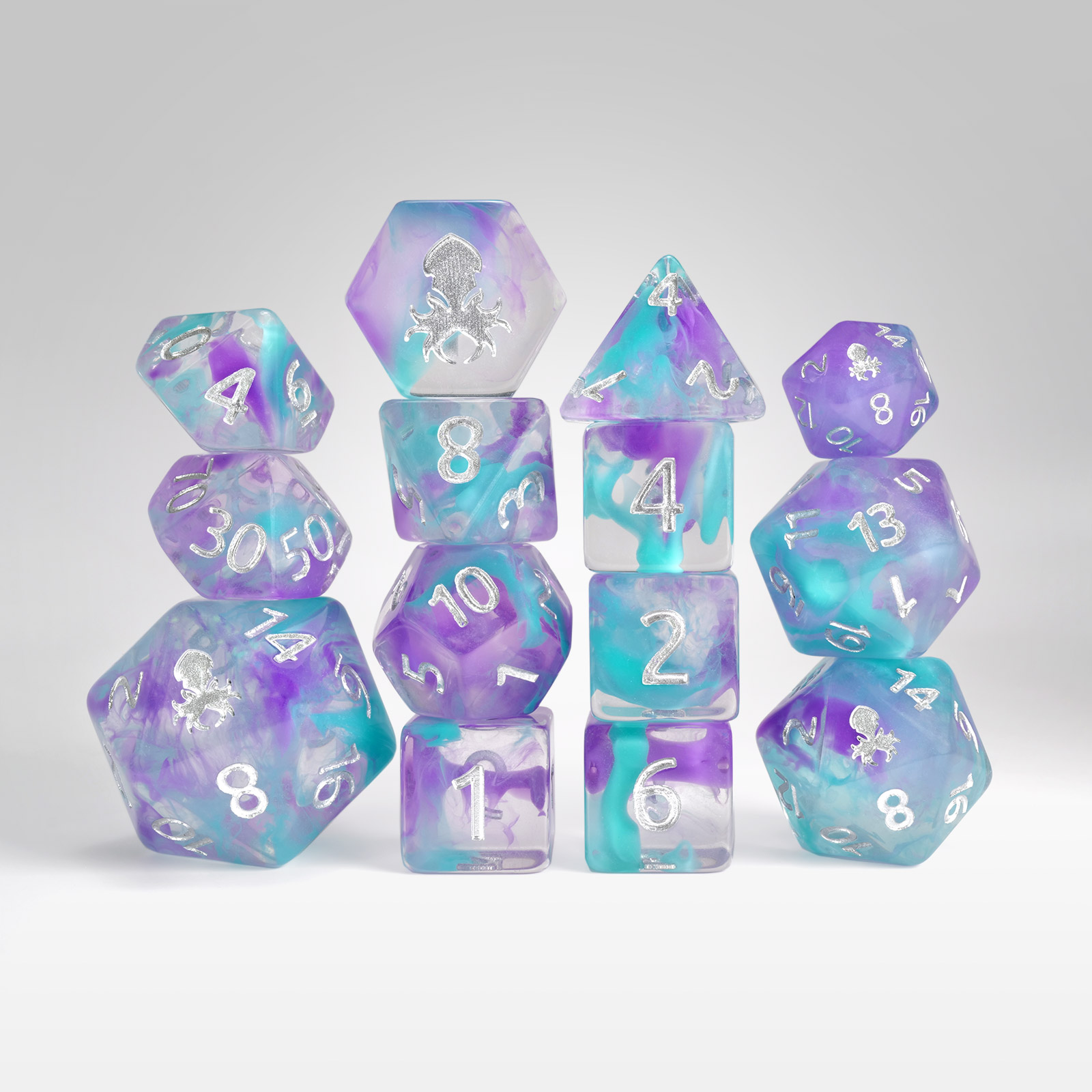 Ethereal Shaman Resurrection 14pc Dice Set Inked In Silver