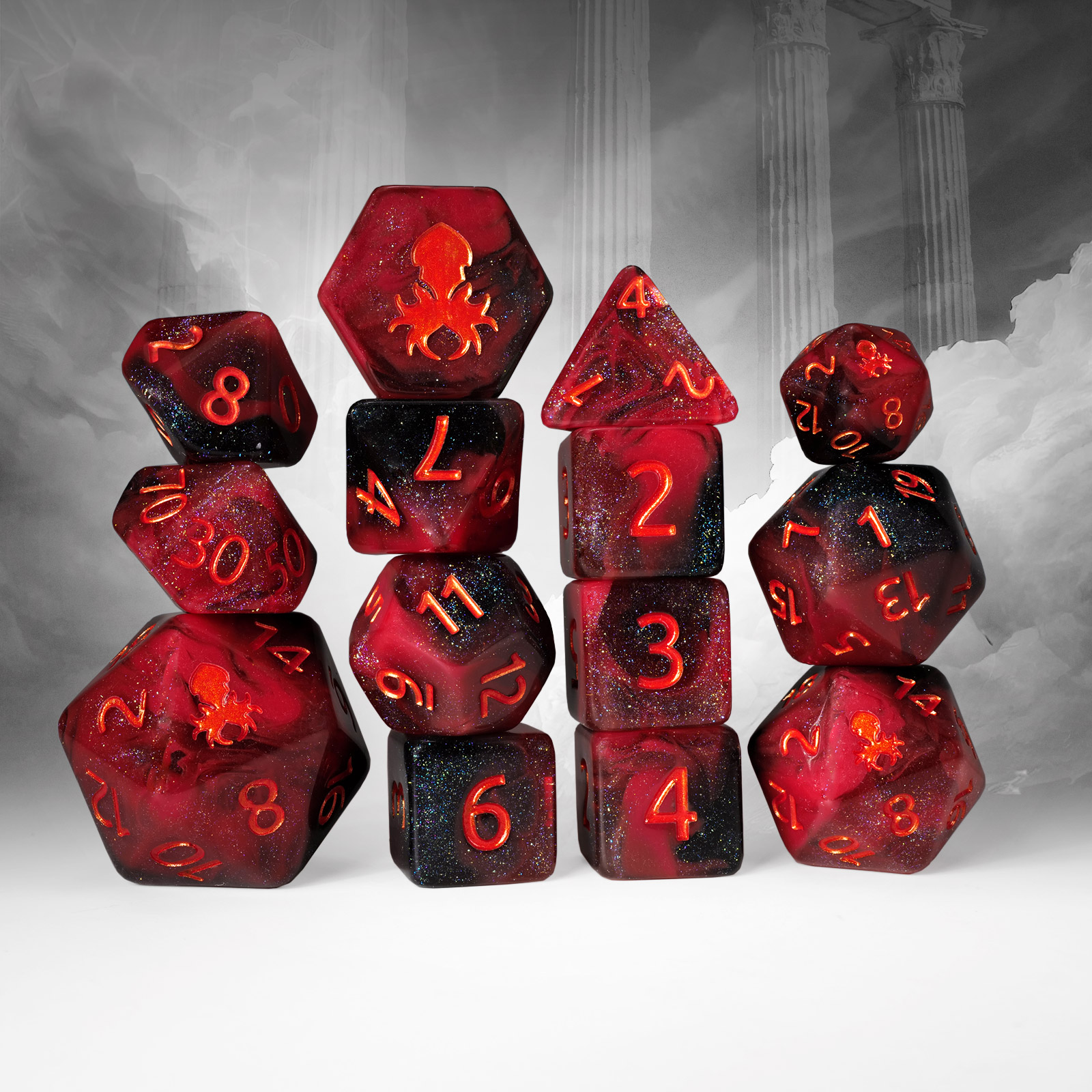 Ares 14pc Dice Set Inked In Metallic Red
