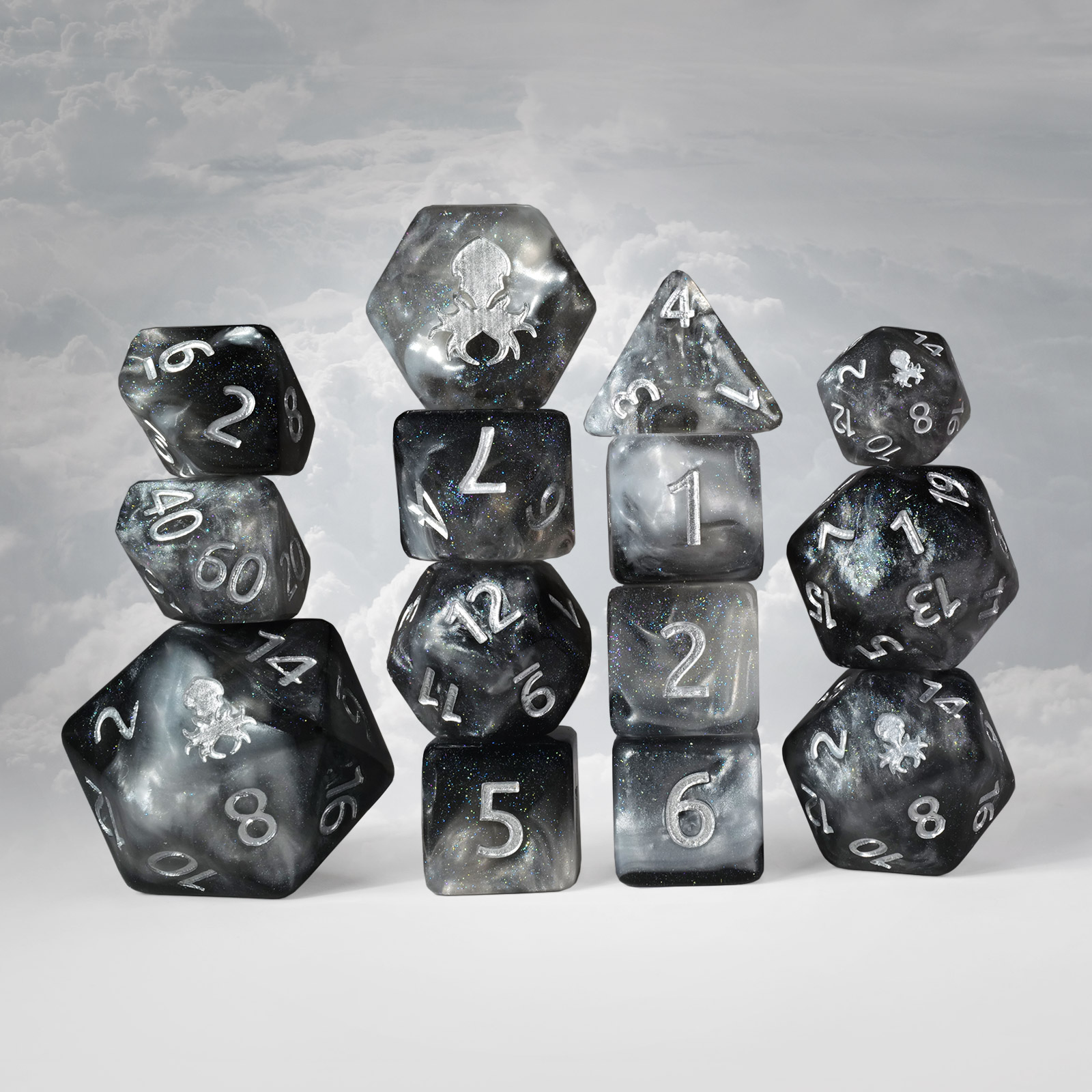 Athena 14pc Dice Set Inked In Silver
