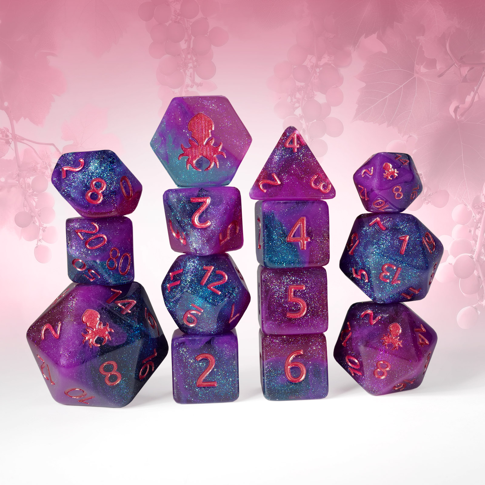Dionysus 14pc Dice Set Inked In Metallic Red
