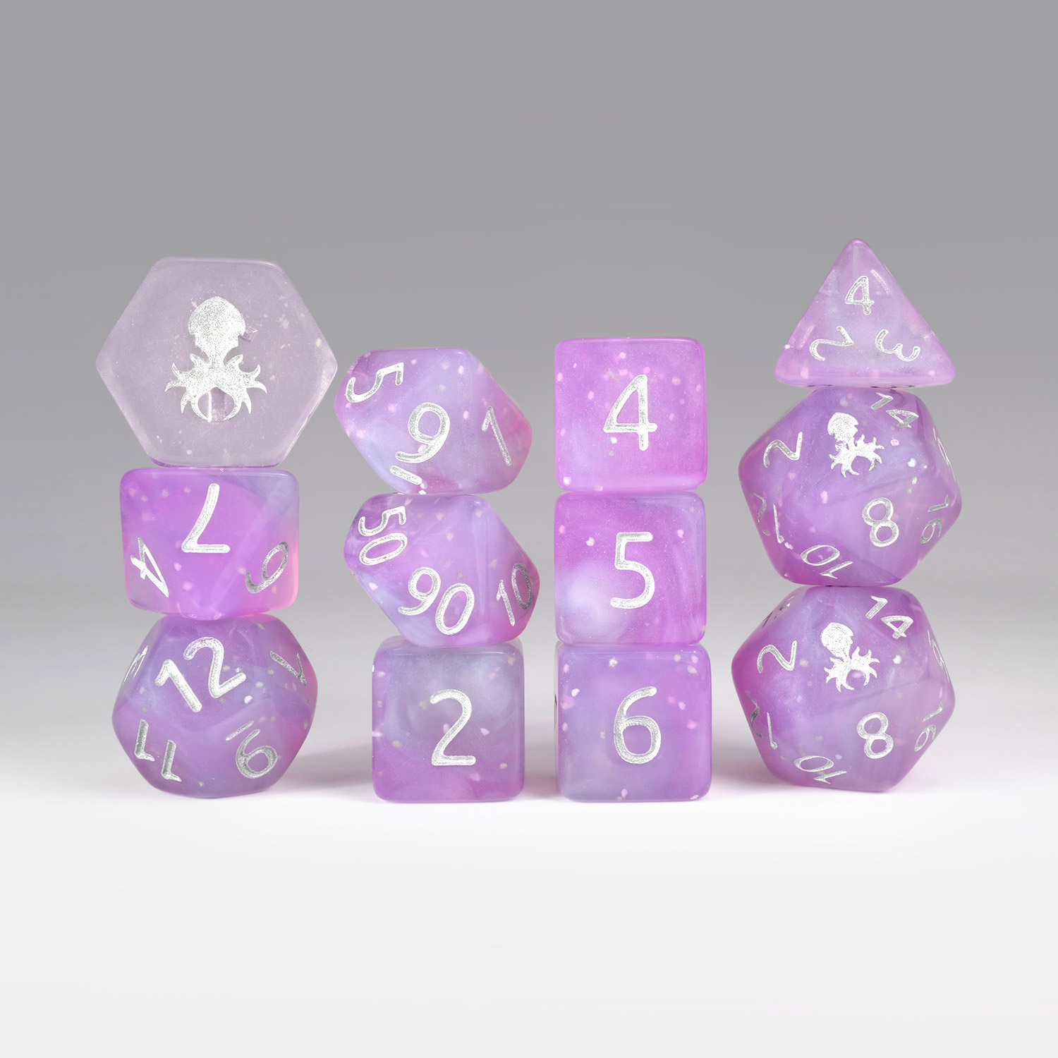 Raspberry Fizz 12pc TTRPG Dice Set With Silver Ink