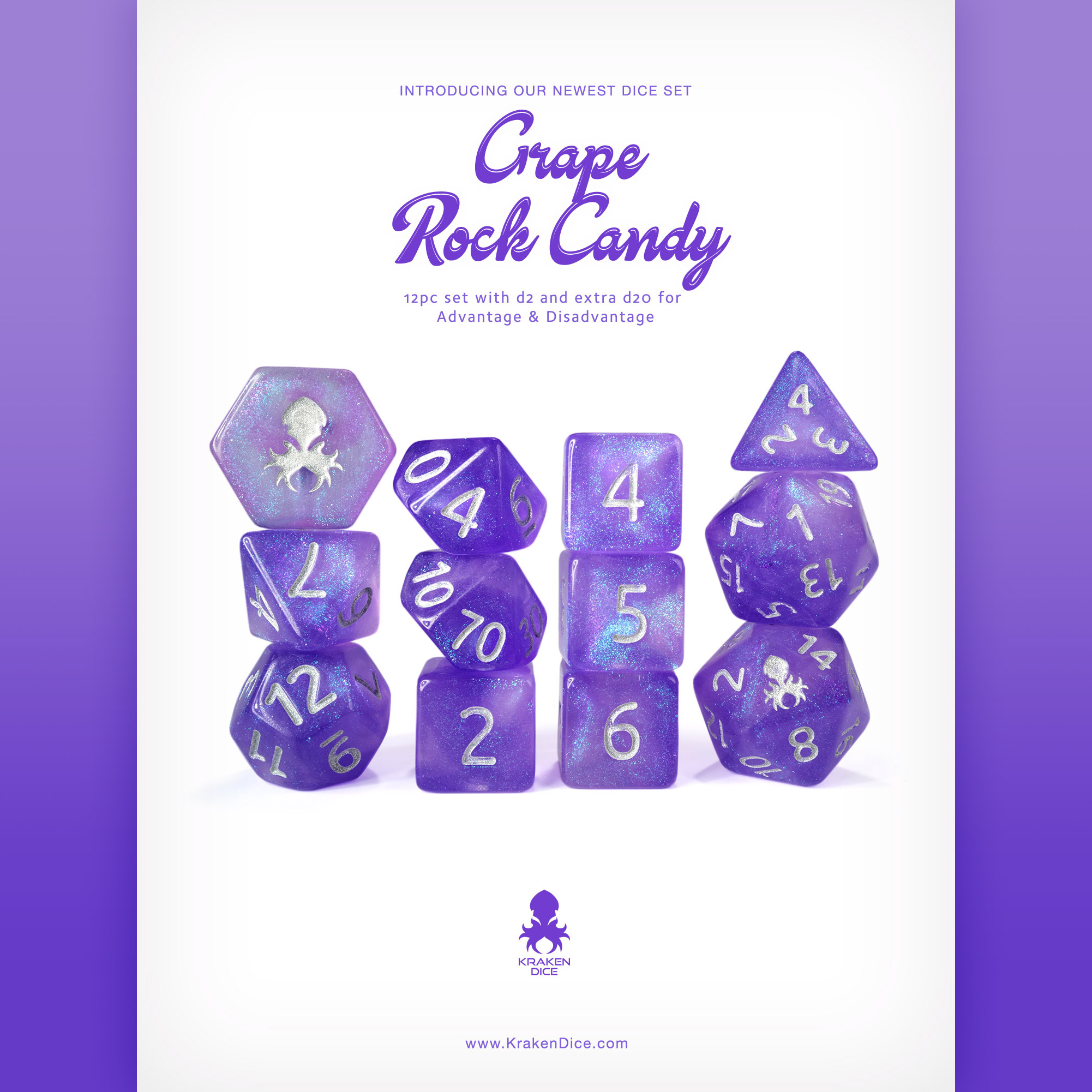 Grape Rock Candy Dice Set