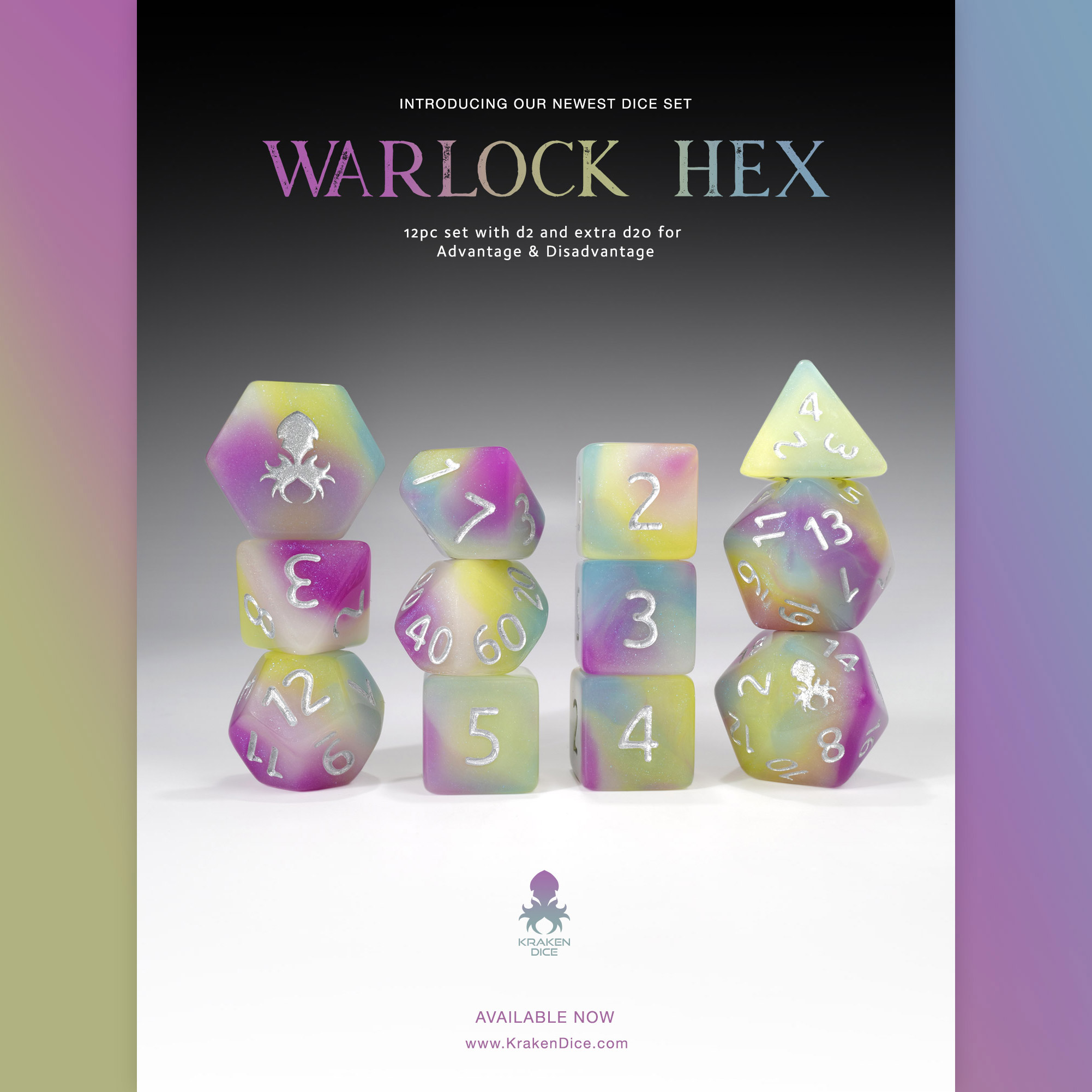 Warlock Hex 12pc Glow in the Dark RPG Dice Set