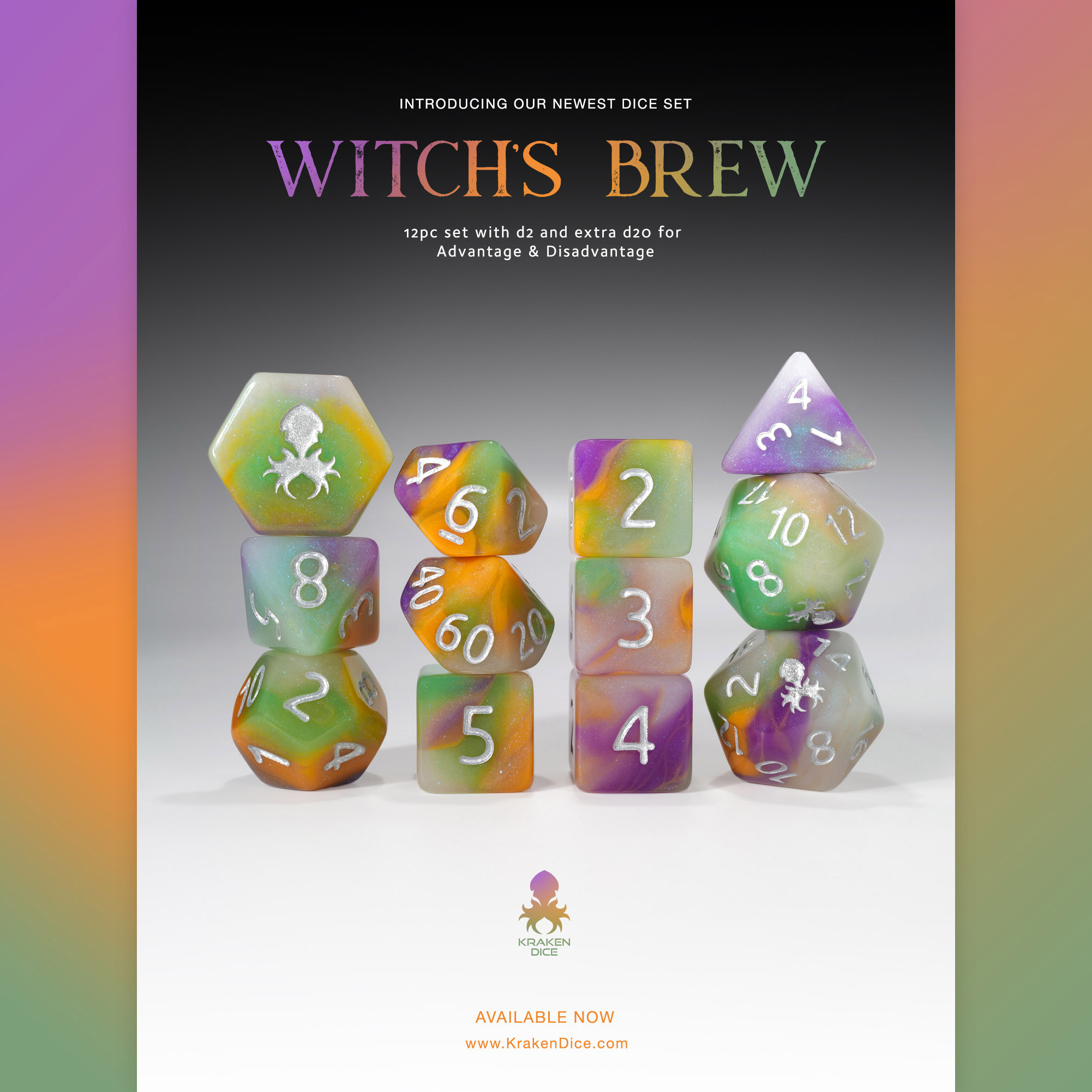 Witch’s Brew 12pc Glow In The Dark Dice Set